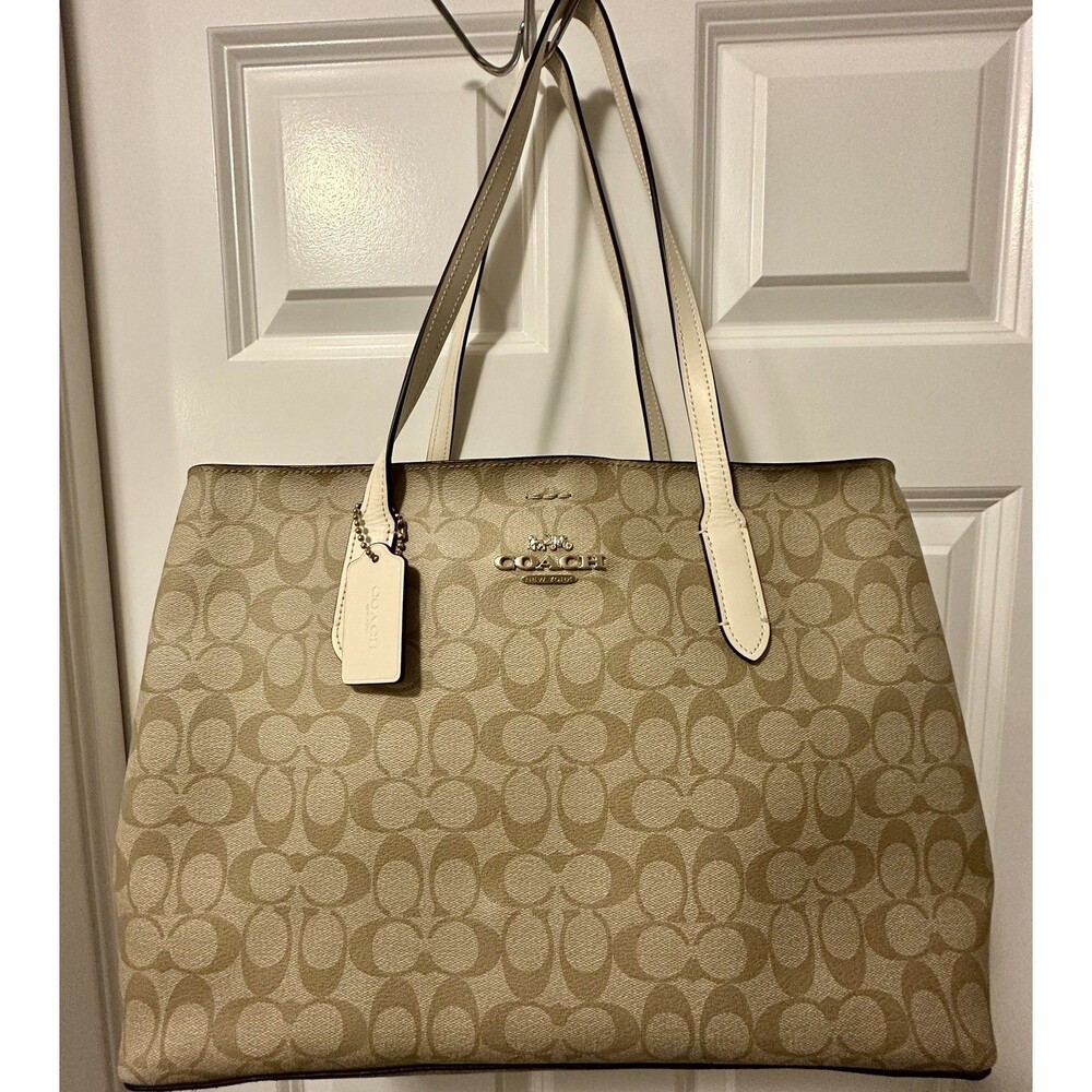COACH Signature Khaki Chalk  LRG AVENUE Carryall Laptop Tote Shoulder Bag #79987